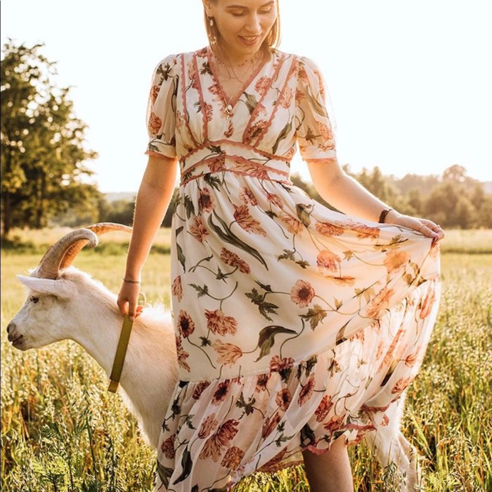 LACEY EDGE FLORAL PRINTED CHIFFON DRESS (pre-loved) - Picture 10 of 15